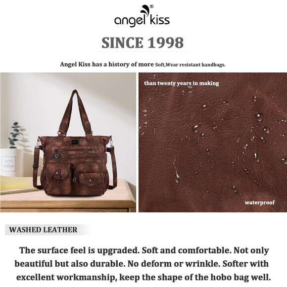 Women’s Soft Leather Hobo Satchel Crossbody Tote Bag with Multiple Pockets - Picture 3 of 7